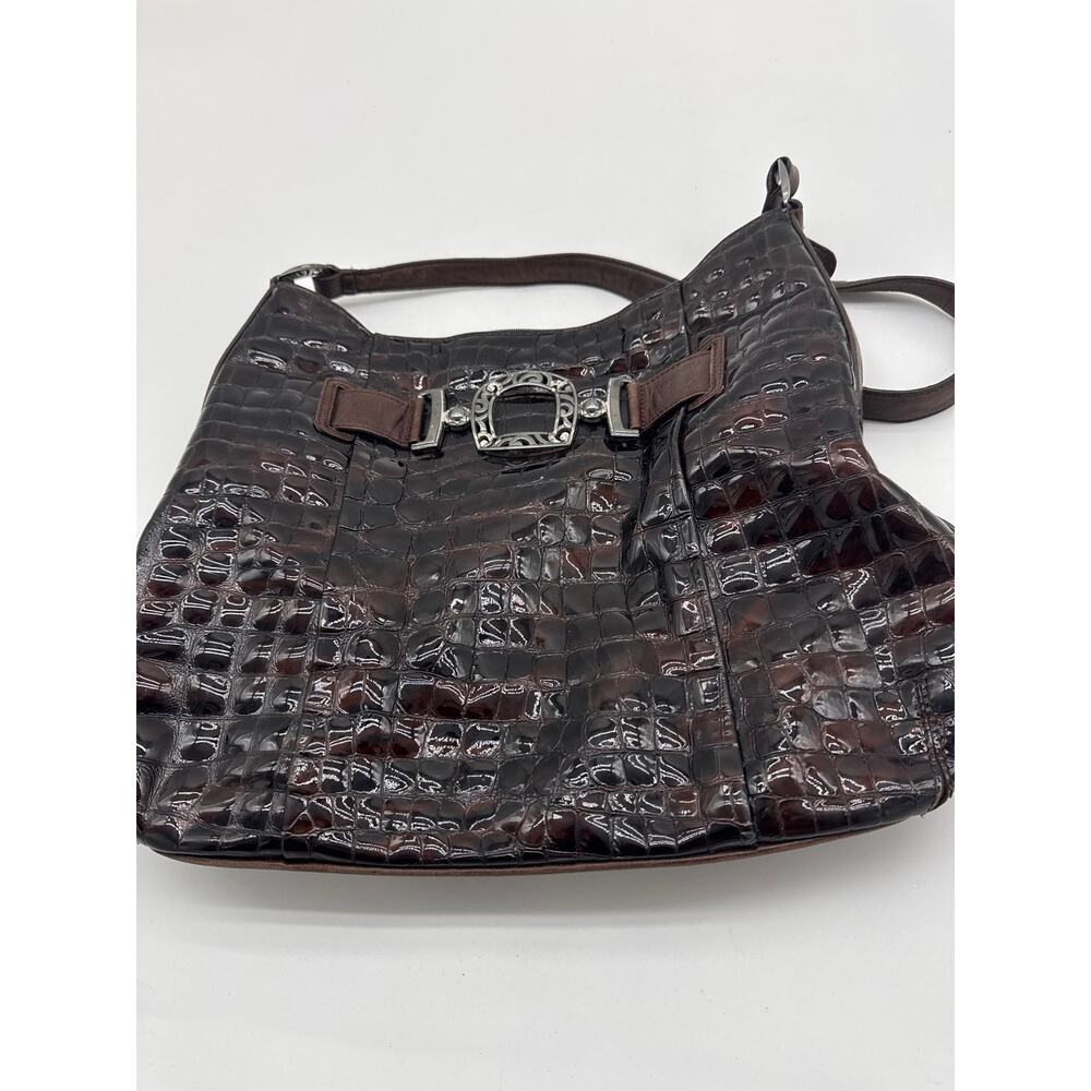 Brighton patent leather croc embossed‎ coffee brown handbag purse
